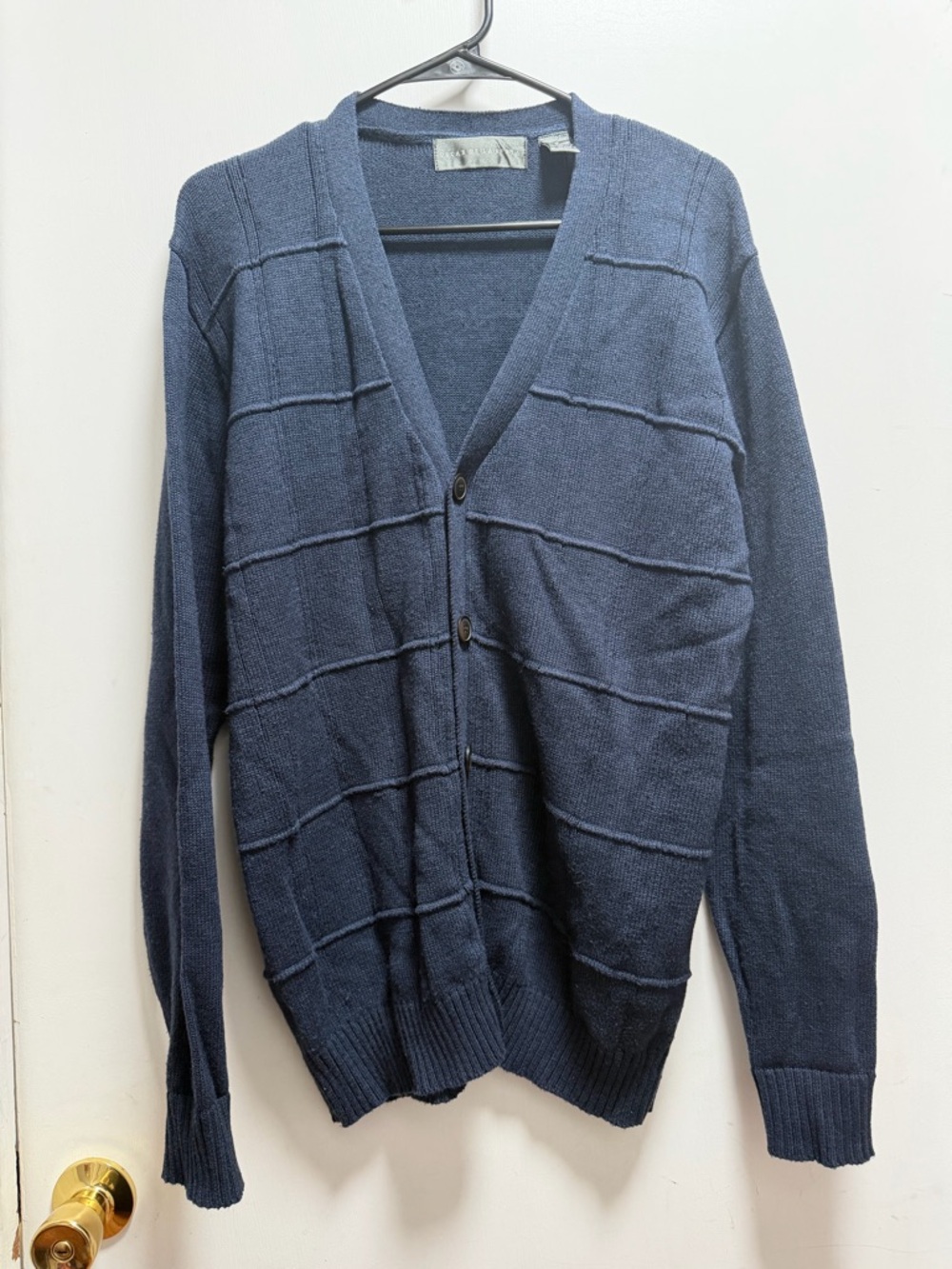 VTG Oscar De La Renta Mens Blue Cardigan Grandpa Sweater Sz M Front Button Up